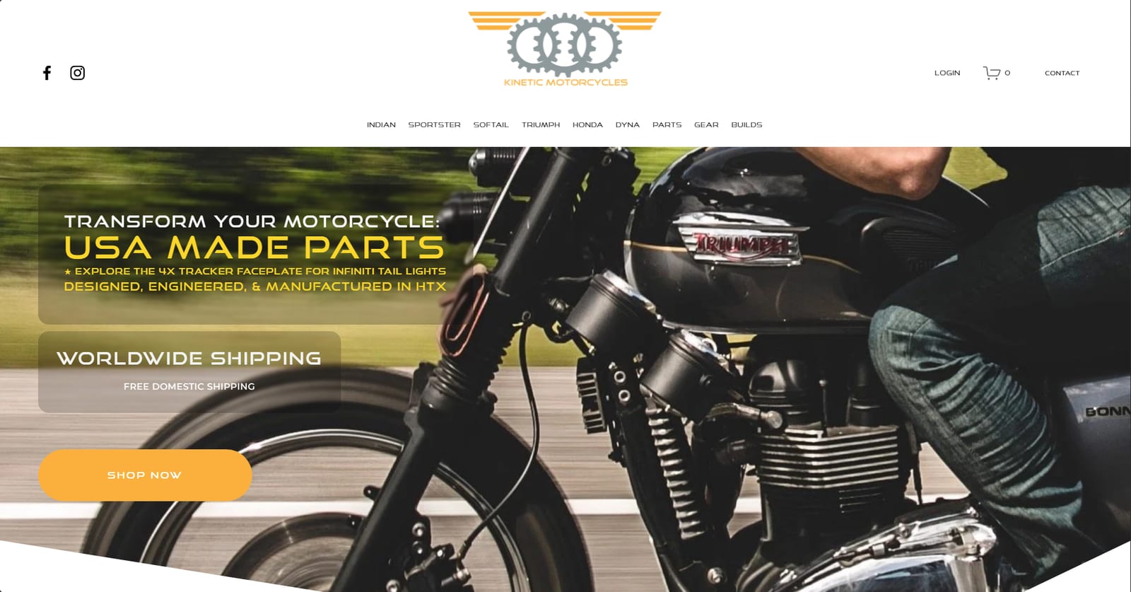 Kinetic Motorcycles website — homepage